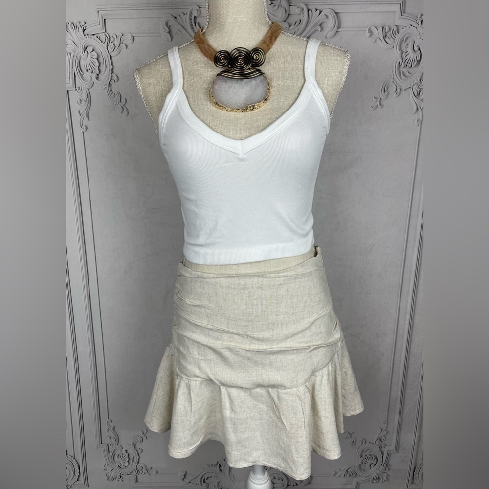 St. Croix Classy Linen Blend Ruffle Hem Mini Skirt & Built-in Undershorts Skort - Picture 2 of 10